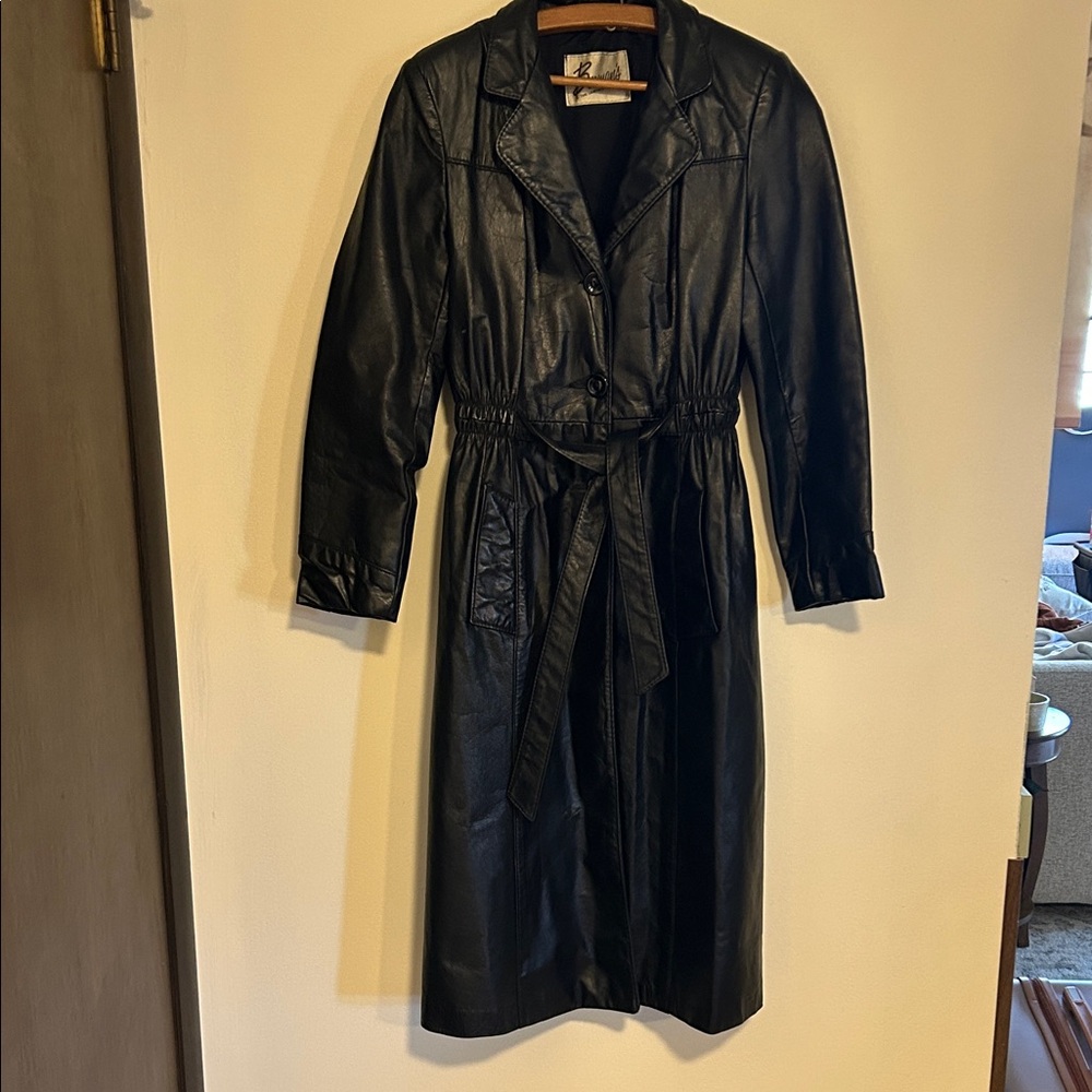 Vintage 1980 Berman’s Black Leather Women's Trench Coat